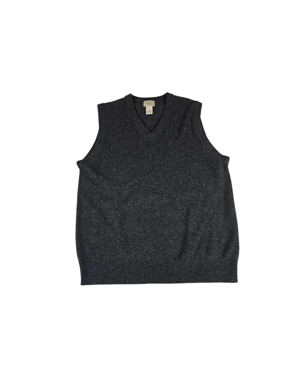 LL Bean Mens 100% Lambswool Sweater Vest Mens Size L Gray V-Neck Sleeveless EUC